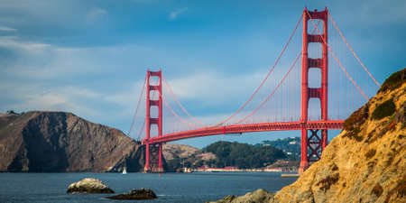 Golden Gate Bridge over a bay, San Francisco Bay, San Francisco, California, USAの写真素材