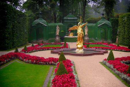 Fountain in the garden of a castle, Altstadt-Lehel, Munich, Bavaria, Germanyの写真素材