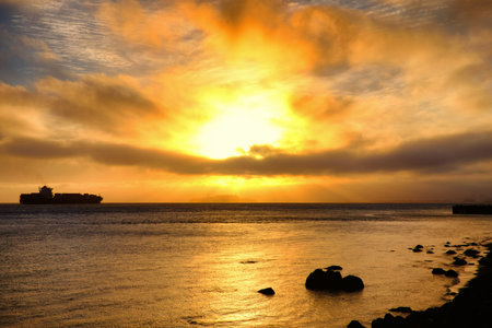 View of San Francisco Bay Area at sunset, San Francisco, California, USA