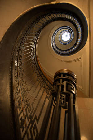 Low angle view of spiral staircase, North Beach, San Francisco, California, USAの写真素材