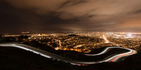 Elevated view of the San Francisco city from the Twin Towers at night, North Beach, San Francisco, California, USAの写真素材