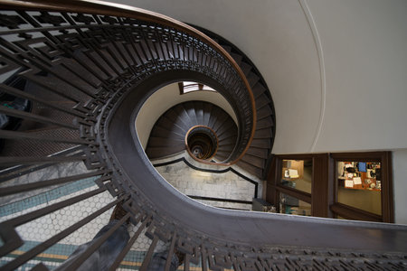 High angle view of spiral staircase, North Beach, San Francisco, California, USA