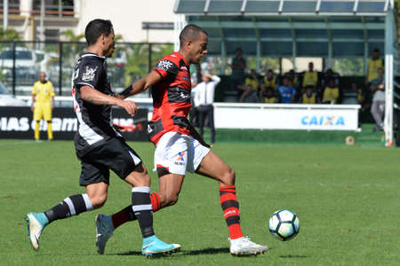 Rio, Brazil - jun 26, 2017: Yago Pikachu and Bruno Lopes player in match between Vasco and  Atletico-GO by the Brazilian championship in Sao Januario Stadiumのeditorial素材