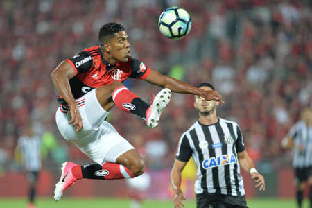 Rio, Brazil - jun 28, 2017: Berrio player in match between Flamengo and  Santos by the Brasil Cup in Ilha do Urubu Stadiumのeditorial素材