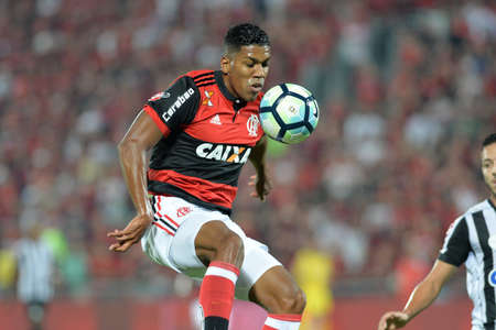 Rio, Brazil - jun 28, 2017: Berrio player in match between Flamengo and  Santos by the Brasil Cup in Ilha do Urubu Stadiumのeditorial素材