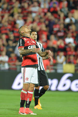 Rio, Brazil - jun 28, 2017: Paolo Guerrero player in match between Flamengo and  Santos by the Brasil Cup in Ilha do Urubu Stadiumのeditorial素材