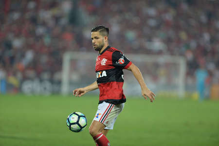 Rio, Brazil - jun 28, 2017: Diego player in match between Flamengo and  Santos by the Brasil Cup in Ilha do Urubu Stadiumのeditorial素材
