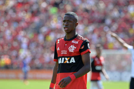 Rio, Brazil - august 06, 2017: Vinicius Jnior player in match between Flamengo and Vitoria by the Brazilian championship in Ilha do Urubu Stadiumのeditorial素材