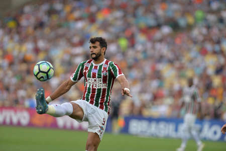 Rio, Brazil - september 24, 2017: Henrique Dourado player in match between Fluminense and  Palmeiras by the Brazilian championship in Maracana Stadiumのeditorial素材