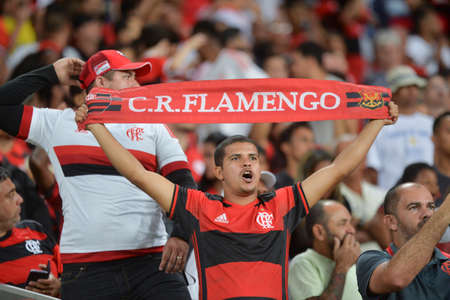 Rio, Brazil - november 23, 2017: fan player in match between Flamengo and Junior de Barranquilla by the Brazilian championship in Maracana Stadiumのeditorial素材