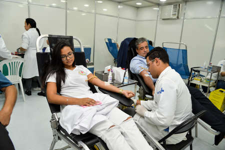 Rio de Janeiro, Brazil - november 21, 2017:  donor of blood in public donation campaignのeditorial素材