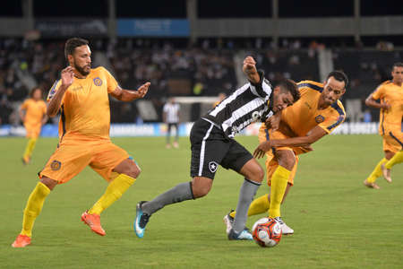 Rio, Brazil - february 03, 2018: Brenner and Joo Carlos player in match between Botafogo and Madureira by the Carioca Championship in Nilton Santos Stadiumのeditorial素材