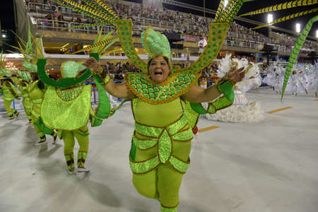 Rio de Janeiro, RJ/Brazil - February 09, 2018: Samba School parade in Sambodromo. Unidos de Bangu during festival at Marques de Sapucai Streetのeditorial素材