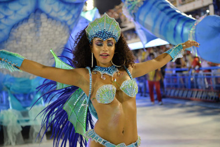 Rio de Janeiro, RJ/Brazil - February 09, 2018: Samba School parade in Sambodromo. Unidos de Bangu...