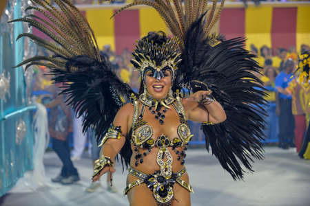 Rio de Janeiro, RJ/Brazil - February 09, 2018: Samba School parade in Sambodromo. Unidos de Bangu during festival at Marques de Sapucai Streetのeditorial素材