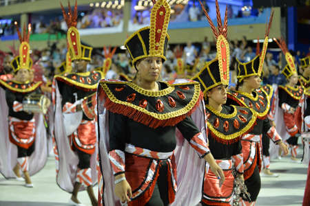 Rio de Janeiro, RJ/Brazil - February 09, 2018: Samba School parade in Sambodromo. Unidos de Bangu during festival at Marques de Sapucai Streetのeditorial素材