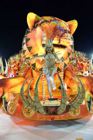 Rio de Janeiro, RJ/Brazil - February 09, 2018: Samba School parade in Sambodromo. Unidos de Bangu during festival at Marques de Sapucai Streetのeditorial素材