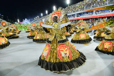 Rio de Janeiro, RJ/Brazil - February 09, 2018: Samba School parade in Sambodromo. Unidos de Bangu during festival at Marques de Sapucai Streetのeditorial素材