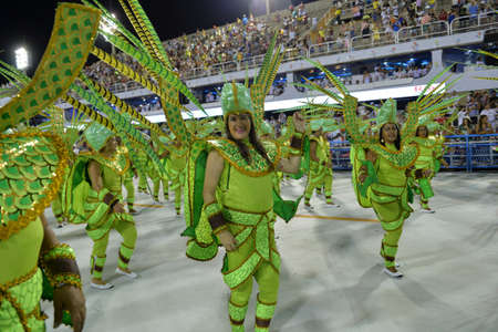Rio de Janeiro, RJ/Brazil - February 09, 2018: Samba School parade in Sambodromo. Unidos de Bangu during festival at Marques de Sapucai Streetのeditorial素材
