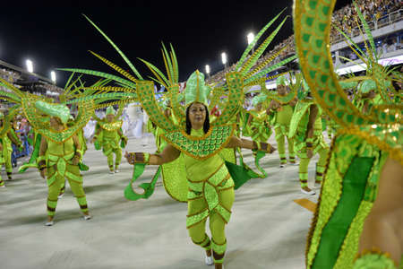 Rio de Janeiro, RJ/Brazil - February 09, 2018: Samba School parade in Sambodromo. Unidos de Bangu during festival at Marques de Sapucai Streetのeditorial素材