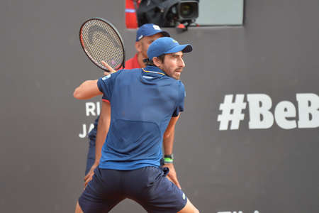 Rio de Janeiro, Brazil - february 20, 2017: Thiago Monteiro (BRA) x Pablo CUEVAS (URU) classificatory game during Rio Open 2018 held at the Jockey Club Brasileiro.のeditorial素材