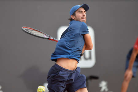 Rio de Janeiro, Brazil - february 20, 2017: Thiago Monteiro (BRA) x Pablo CUEVAS (URU) classificatory game during Rio Open 2018 held at the Jockey Club Brasileiro.のeditorial素材
