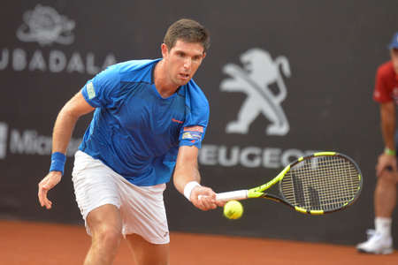 Rio de Janeiro, Brazil - february 20, 2017: Jiri Vesely (CZE) x Federico Delbonis (ARG) classificatory game during Rio Open 2018 held at the Jockey Club Brasileiro.のeditorial素材