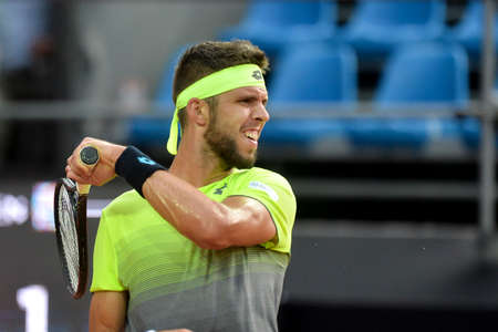Rio de Janeiro, Brazil - february 20, 2017: Jiri Vesely (CZE) x Federico Delbonis (ARG) classificatory game during Rio Open 2018 held at the Jockey Club Brasileiro.のeditorial素材