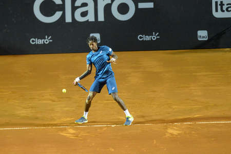 Rio de Janeiro, Brazil - february 20, 2017: Gael MONFILS (FRA) x Horacio Zeballos (ARG) classificatory game during Rio Open 2018 held at the Jockey Club Brasileiro.のeditorial素材