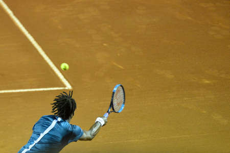 Rio de Janeiro, Brazil - february 20, 2017: Gael MONFILS (FRA) x Horacio Zeballos (ARG) classificatory game during Rio Open 2018 held at the Jockey Club Brasileiro.のeditorial素材
