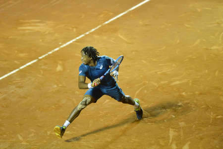 Rio de Janeiro, Brazil - february 20, 2017: Gael MONFILS (FRA) x Horacio Zeballos (ARG) classificatory game during Rio Open 2018 held at the Jockey Club Brasileiro.のeditorial素材