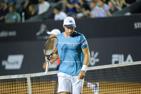 Rio de Janeiro, Brazil - february 20, 2017: Gael Monfils (FRA) x Horacio ZEBALLOS (ARG) classificatory game during Rio Open 2018 held at the Jockey Club Brasileiro.のeditorial素材