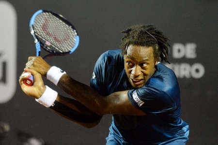 Rio de Janeiro, Brazil - february 20, 2017: Gael MONFILS (FRA) x Horacio Zeballos (ARG) classificatory game during Rio Open 2018 held at the Jockey Club Brasileiro.のeditorial素材