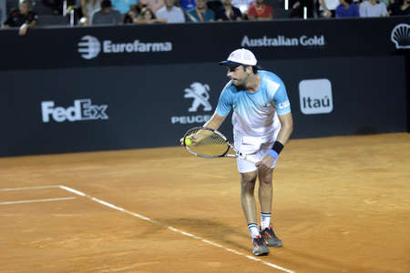 Rio de Janeiro, Brazil - february 20, 2017: Gael Monfils (FRA) x Horacio ZEBALLOS (ARG) classificatory game during Rio Open 2018 held at the Jockey Club Brasileiro.のeditorial素材