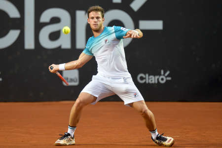 Rio de Janeiro, Brazil - february 24, 2018: Diego SCHWARTZMAN (ARG) [6] during Rio Open 2018 held at the Jockey Club Brasileiro.のeditorial素材