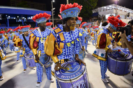 Rio de Janeiro, RJ/Brazil - february 09, 2018: Samba School parade in Sambodromo. Academicos do Sossego during festival at Marques de Sapucai Street. Muse Samantha Floresのeditorial素材