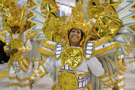 Rio de Janeiro, RJ/Brazil - february 09, 2018: Samba School parade in Sambodromo. Unidos do Porto da Pedra during festival at Marques de Sapucai Street.のeditorial素材