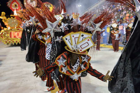 Rio de Janeiro, RJ/Brazil - february 09, 2018: Samba School parade in Sambodromo. Unidos do Porto da Pedra during festival at Marques de Sapucai Street.のeditorial素材