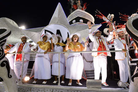 Rio de Janeiro, RJ/Brazil - february 09, 2018: Samba School parade in Sambodromo. Unidos do Porto da Pedra during festival at Marques de Sapucai Street.のeditorial素材