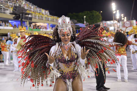 Rio de Janeiro, RJ/Brazil - february 09, 2018: Samba School parade in Sambodromo. Unidos do Porto da Pedra during festival at Marques de Sapucai Street.のeditorial素材