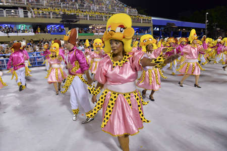 Rio de Janeiro, RJ/Brazil - february 09, 2018: Samba School parade in Sambodromo. Unidos do Porto da Pedra during festival at Marques de Sapucai Street.のeditorial素材