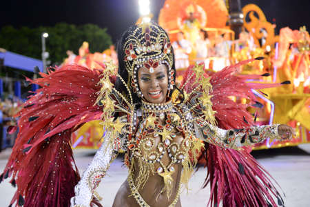 Rio de Janeiro, RJ/Brazil - february 09, 2018: Samba School parade in Sambodromo. Unidos do Porto da Pedra during festival at Marques de Sapucai Street.のeditorial素材