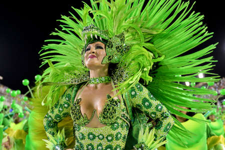 Rio de Janeiro, RJ/Brazil - february 09, 2018: Samba School parade in Sambodromo. Rensacer de Jacarepagua during festival at Marques de Sapucai Street.のeditorial素材
