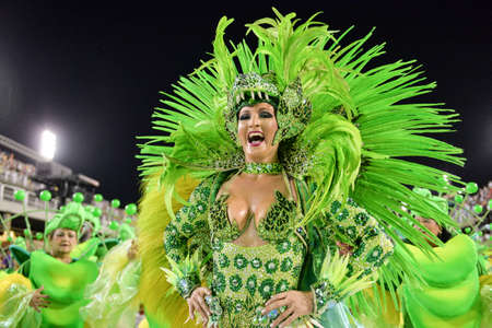 Rio de Janeiro, RJ/Brazil - february 09, 2018: Samba School parade in Sambodromo. Rensacer de Jacarepagua during festival at Marques de Sapucai Street.のeditorial素材