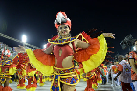 Rio de Janeiro, RJ/Brazil - february 09, 2018: Samba School parade in Sambodromo. Rensacer de...