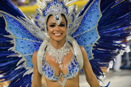 Rio, Brazil - february 10, 2018: Samba School parade in Sambodromo. Academicos de Santa Cruz during parade of the carioca carnival in the Marques de Sapucaiのeditorial素材