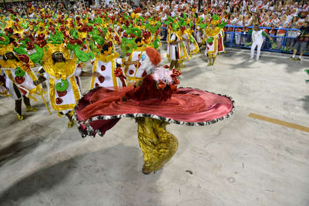 Rio, Brazil - february 10, 2018: Samba School parade in Sambodromo. Academicos de Santa Cruz during parade of the carioca carnival in the Marques de Sapucaiのeditorial素材