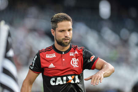 Rio, Brazil - march 03, 2018: Diego player in match between Flamengo and Botafogo by the Carioca Championship in Nilton Santos Stadiumのeditorial素材