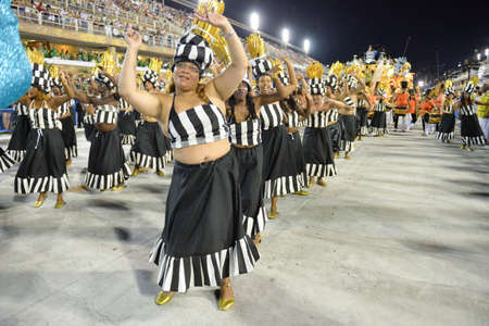 Rio, Brazil - february 11, 2018: Samba School parade in Sambodromo. Rocinha during parade of the carioca carnival in the Marques de Sapucaiのeditorial素材