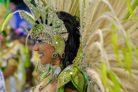 Rio de Janeiro, RJ/Brazil - February 09, 2018: Samba School parade in Sambodromo. Imperio da Tijuca during festival at Marques de Sapucai Street. Percussion. Queen of percussion Laynara Telesのeditorial素材